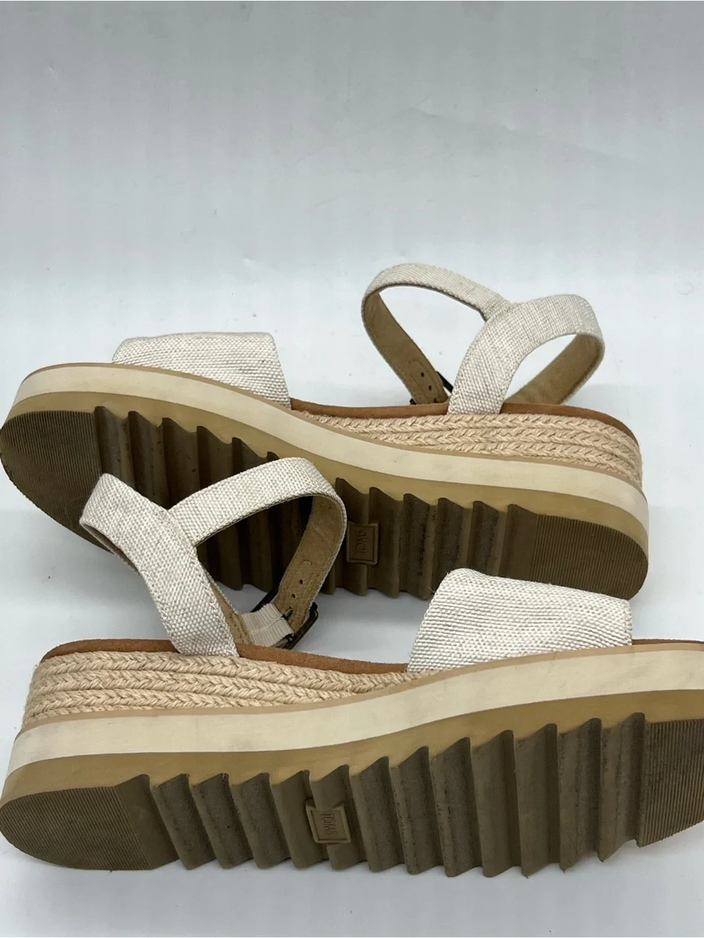 Toms Cream Canvas Platform Sandals